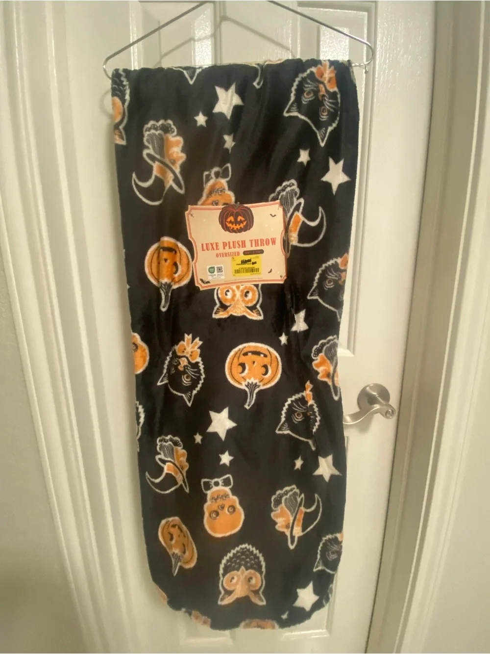 Creepy Cute vintage Halloween Plush Throw Blanket - Black & Orange